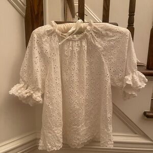 Ulla Johnson White Puff Sleeve Blouse with Bib Collar